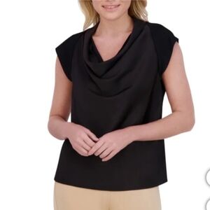 DKNY Draped Cowl Neck Sleeveless‎ Black Blouse NWT Size Medium